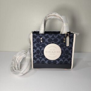 NWT Coach C8582 Dempsey Tote 22 In Signature Jacquard Denim Multi Coach Patch